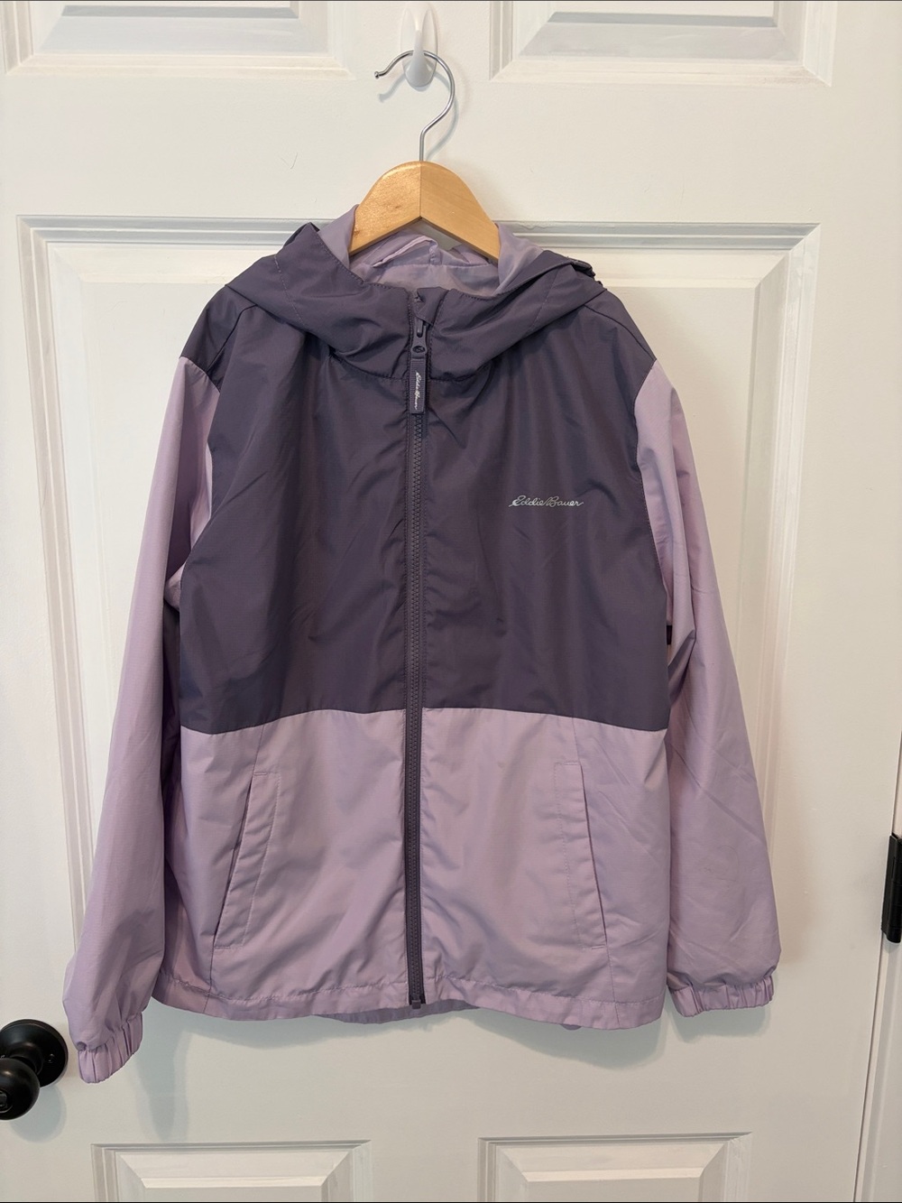 Eddie Bauer Two-Tone Lilac and Deep Purple Hooded Rain Jacket